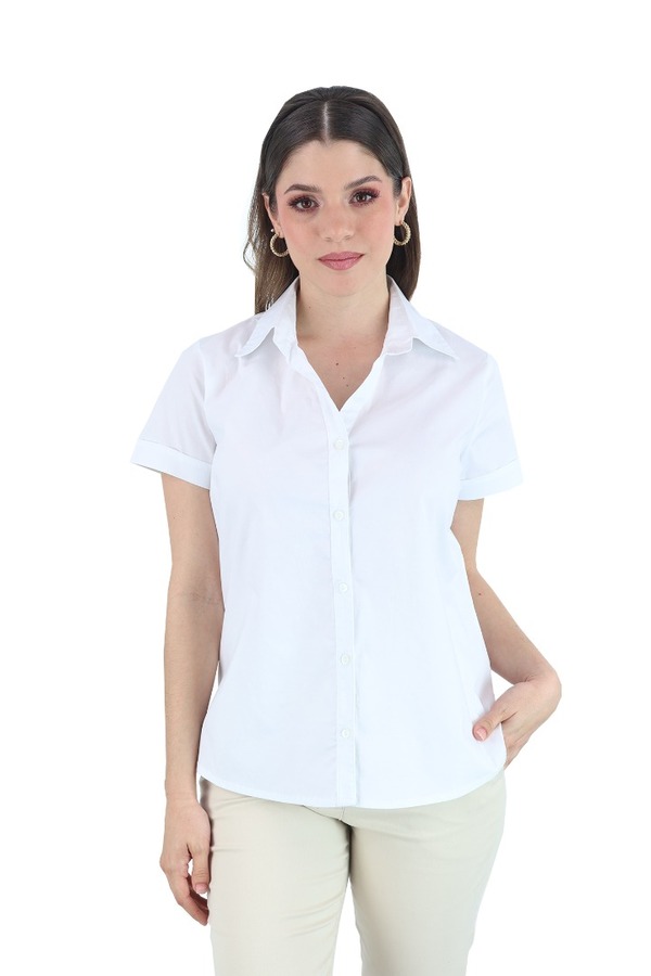 Blusa Manga Corta Color Blanco Para Uniforme De Dama